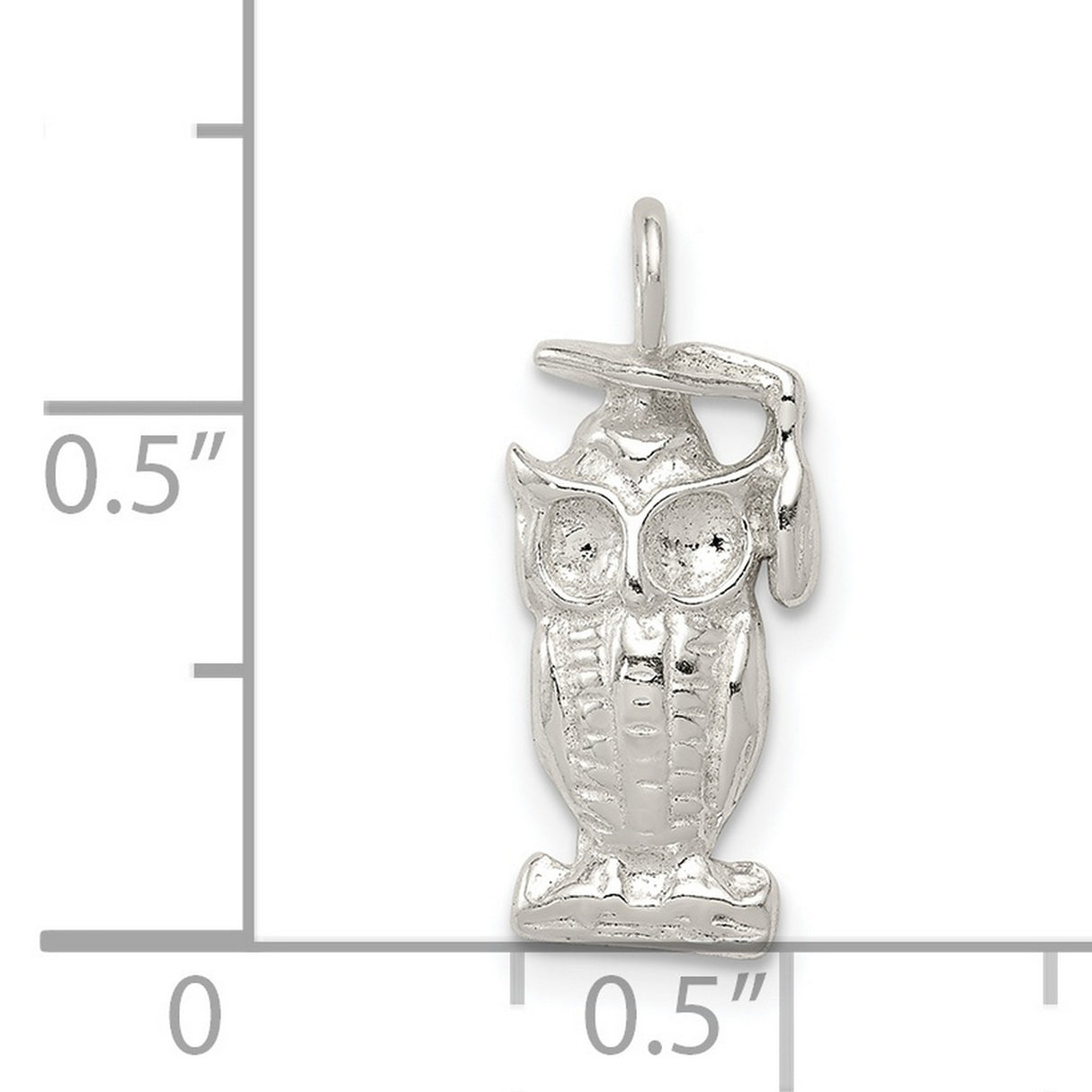 Owl Perched on Branch with Graduation Cap Charm Pendant in Real 925 Sterling Silver