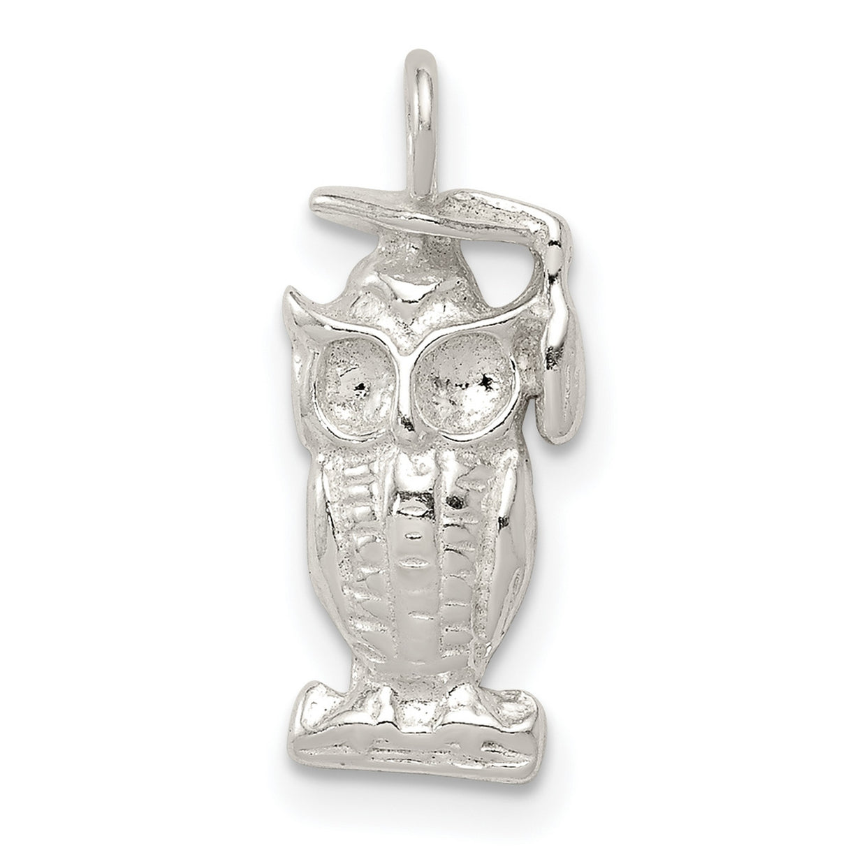 Owl Perched on Branch with Graduation Cap Charm Pendant in Real 925 Sterling Silver