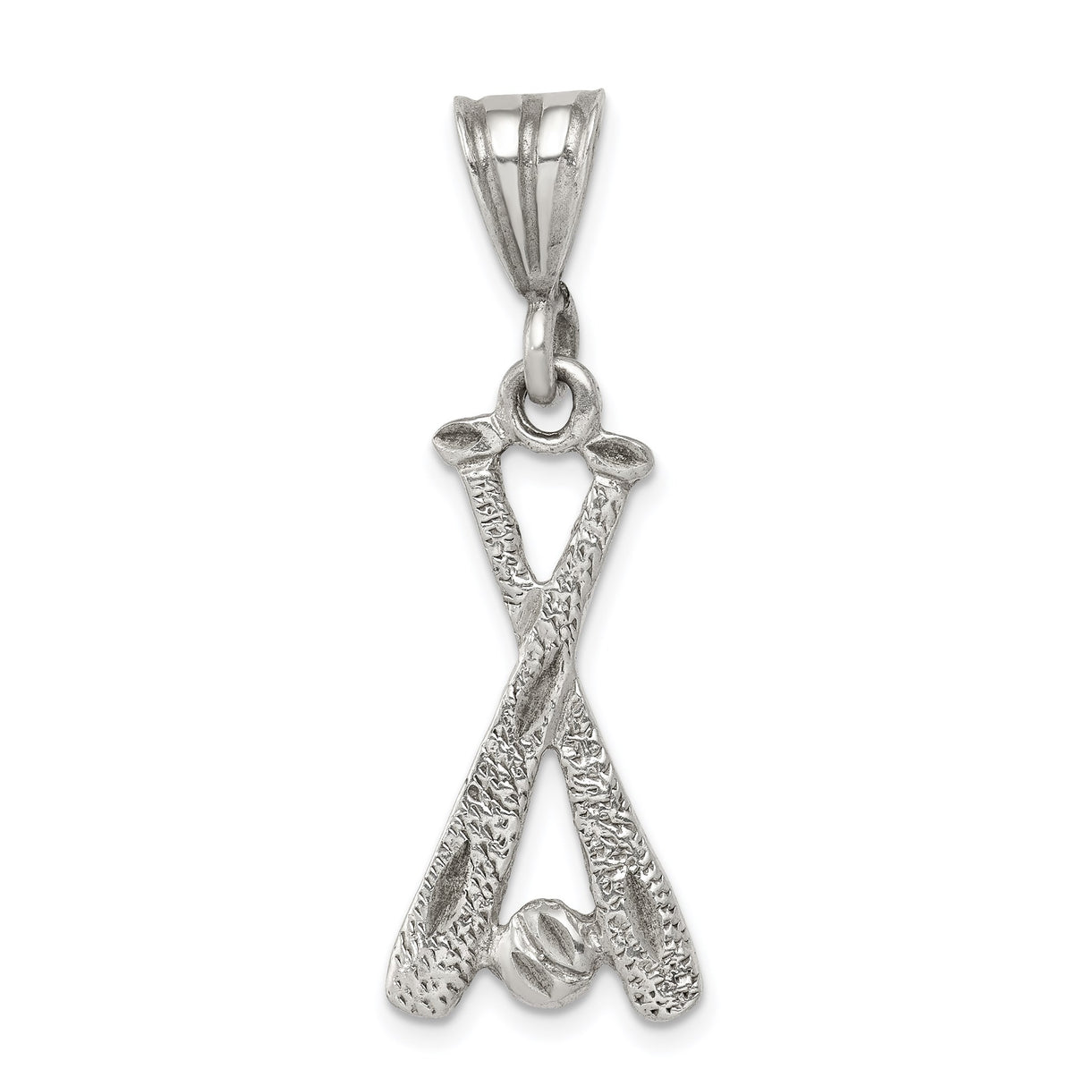 Sterling Silver Baseball Pendant with Crossed Bats and Ball Sports Theme Jewelry