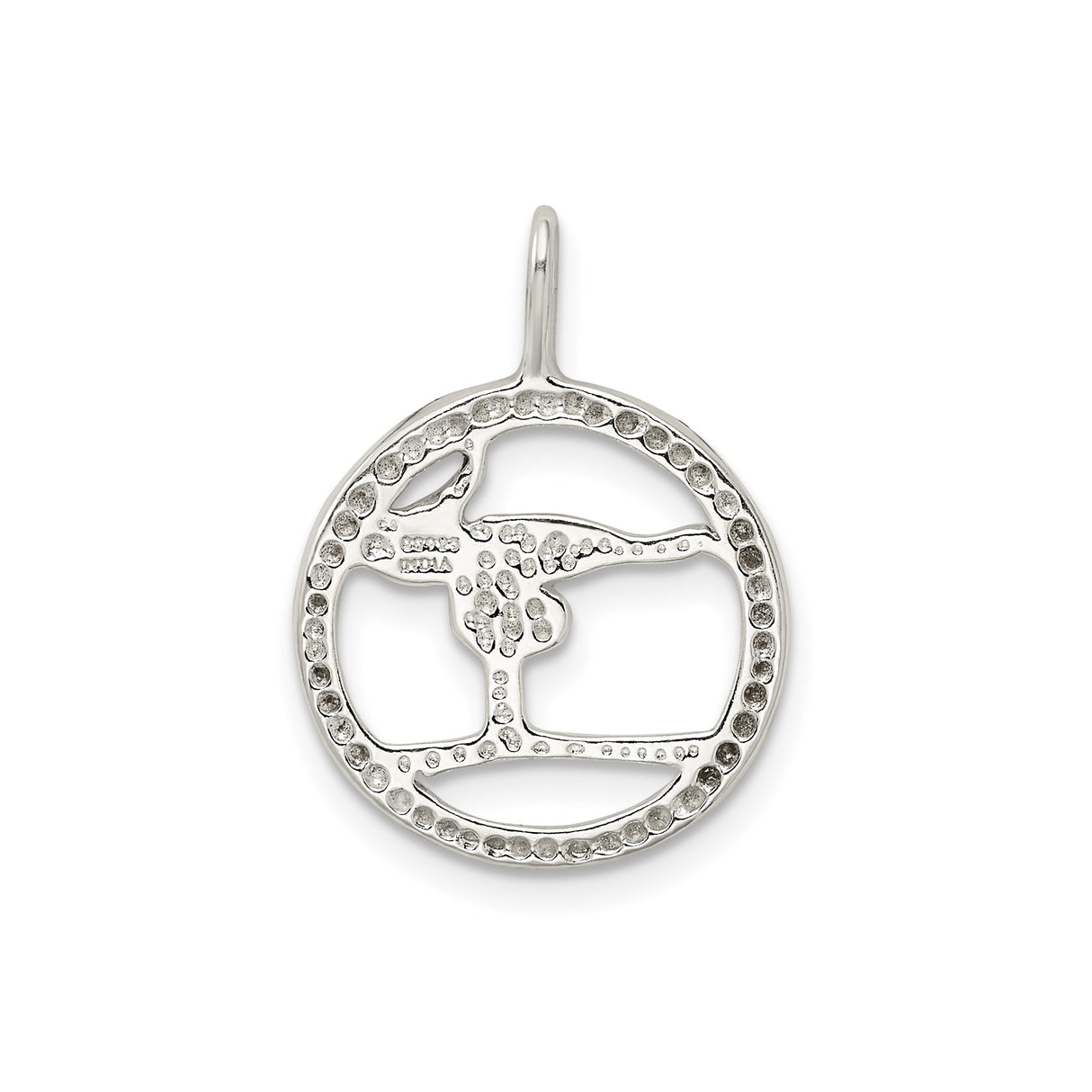 Sterling Silver Gymnast Pendant with Circle Frame Featuring Female Handstand on Balance Beam