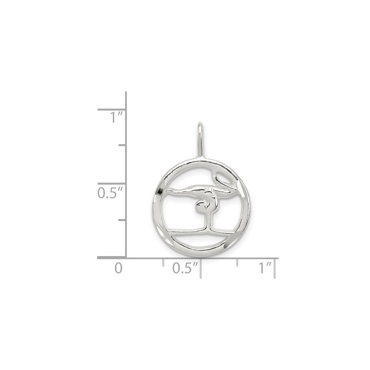Sterling Silver Gymnast Pendant with Circle Frame Featuring Female Handstand on Balance Beam