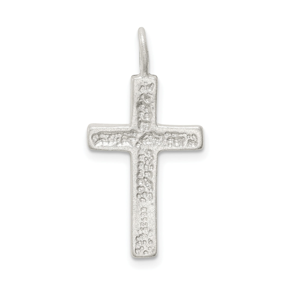 Sterling Silver Cross Pendant with Matte Finish and Etched Leaf Design