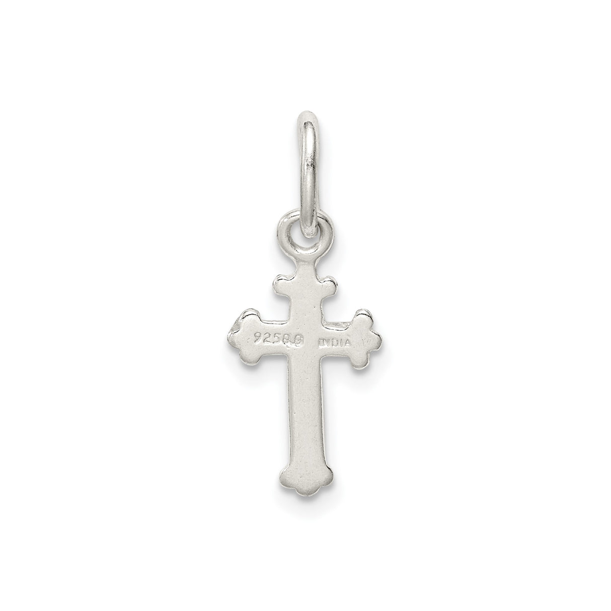 Sterling Silver Cross Pendant with Polished Fleur Design, Unisex Religious Charm