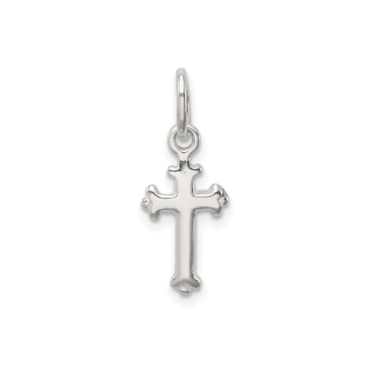 Sterling Silver Cross Pendant with Polished Fleur Design, Unisex Religious Charm