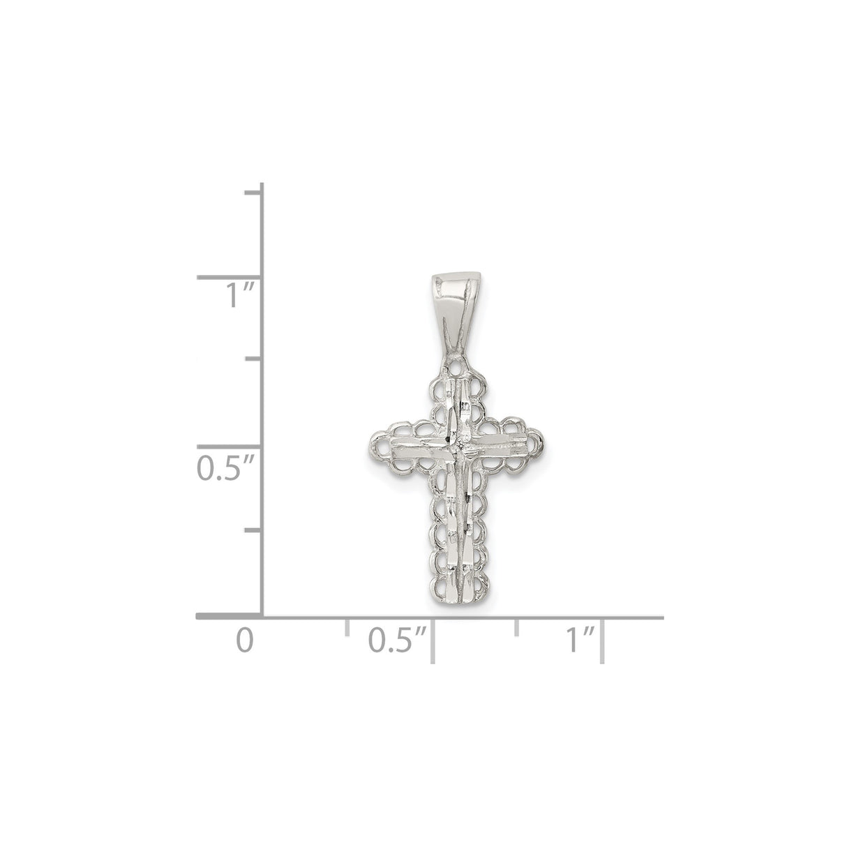 Sterling Silver Cross Pendant with Budded Charm and Filigree Detail