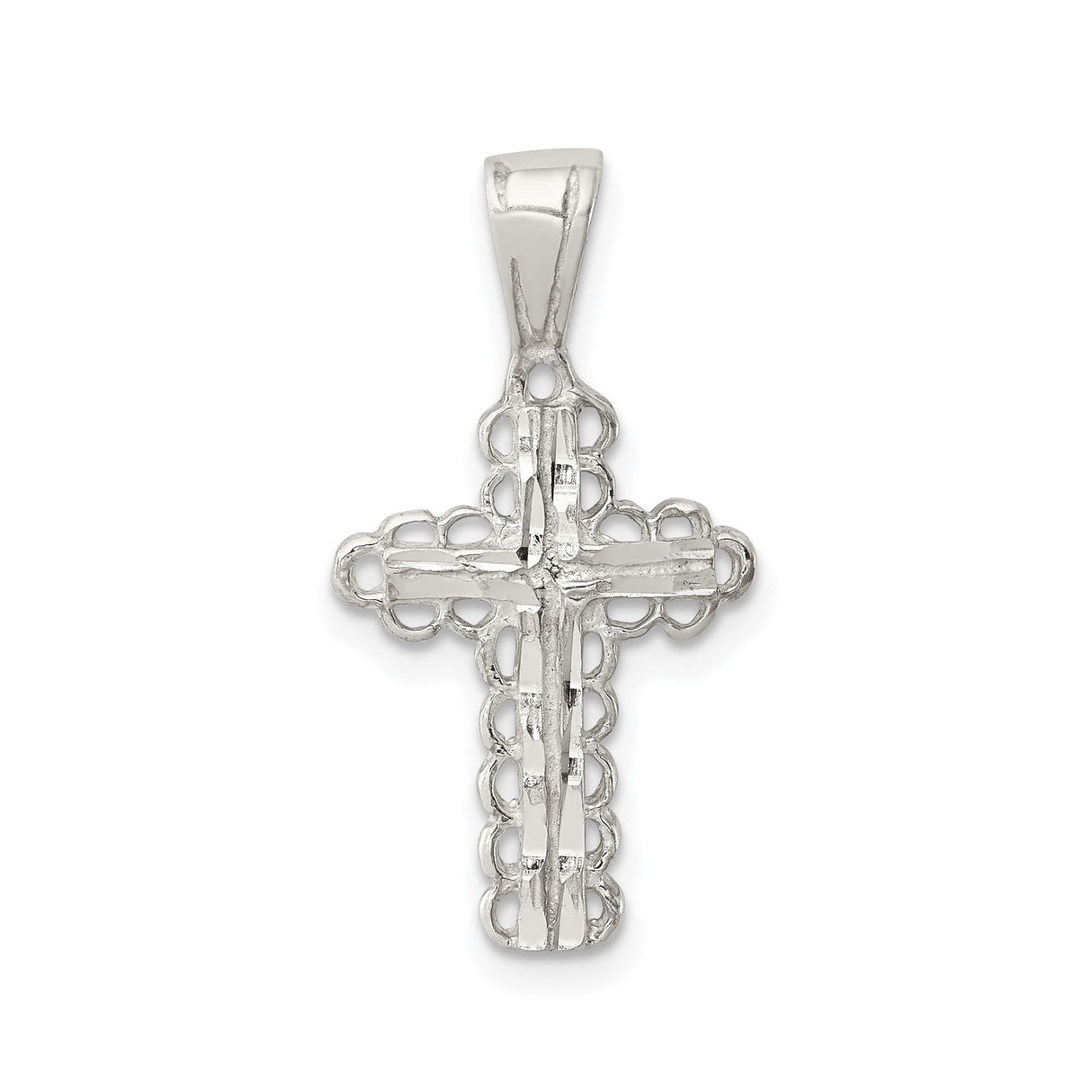 Sterling Silver Cross Pendant with Budded Charm and Filigree Detail