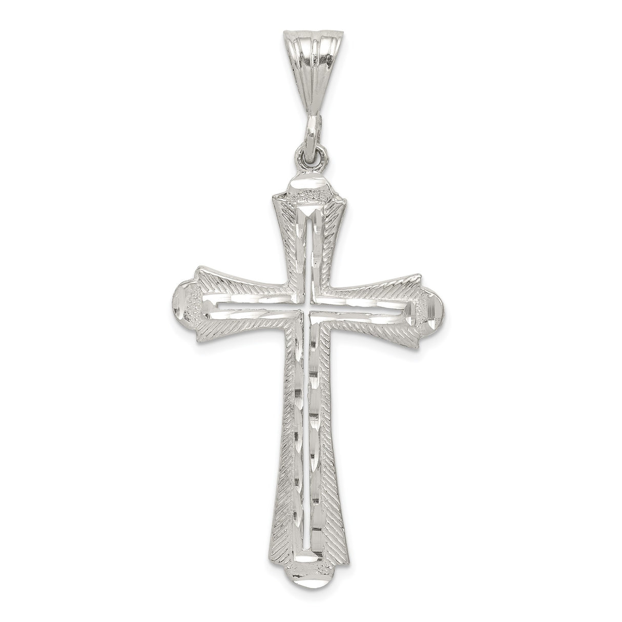 Sterling Silver Cross Pendant with Flared Arms and Raised Inner Design for Men and Women