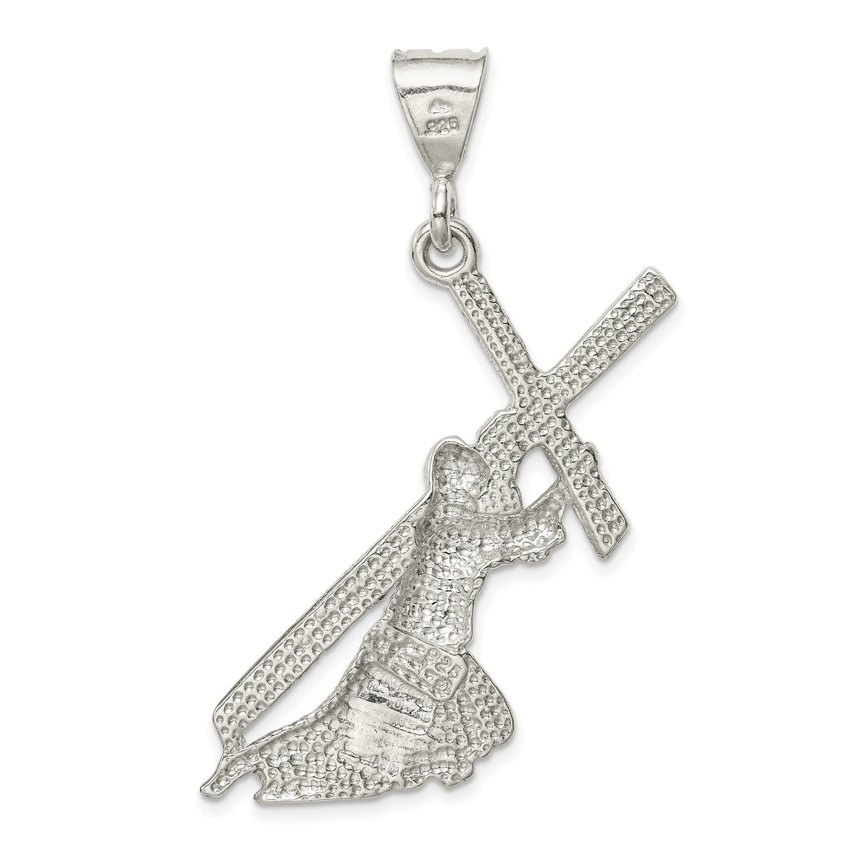 Sterling Silver Cross Pendant with Saint Andrew Figure and Textured Design