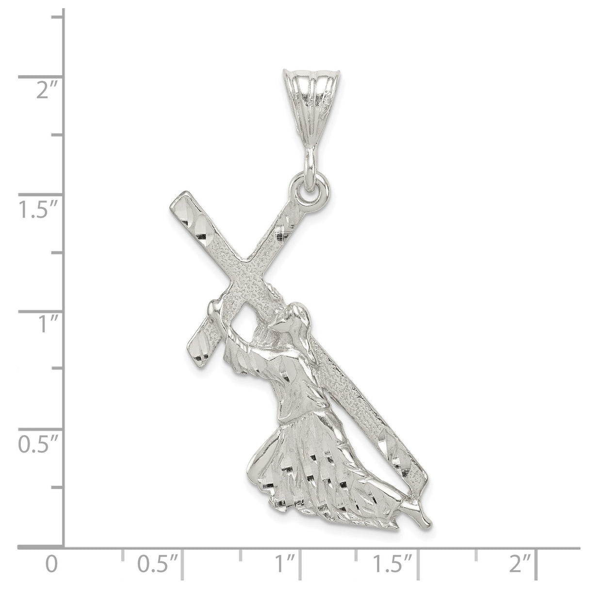 Sterling Silver Cross Pendant with Saint Andrew Figure and Textured Design