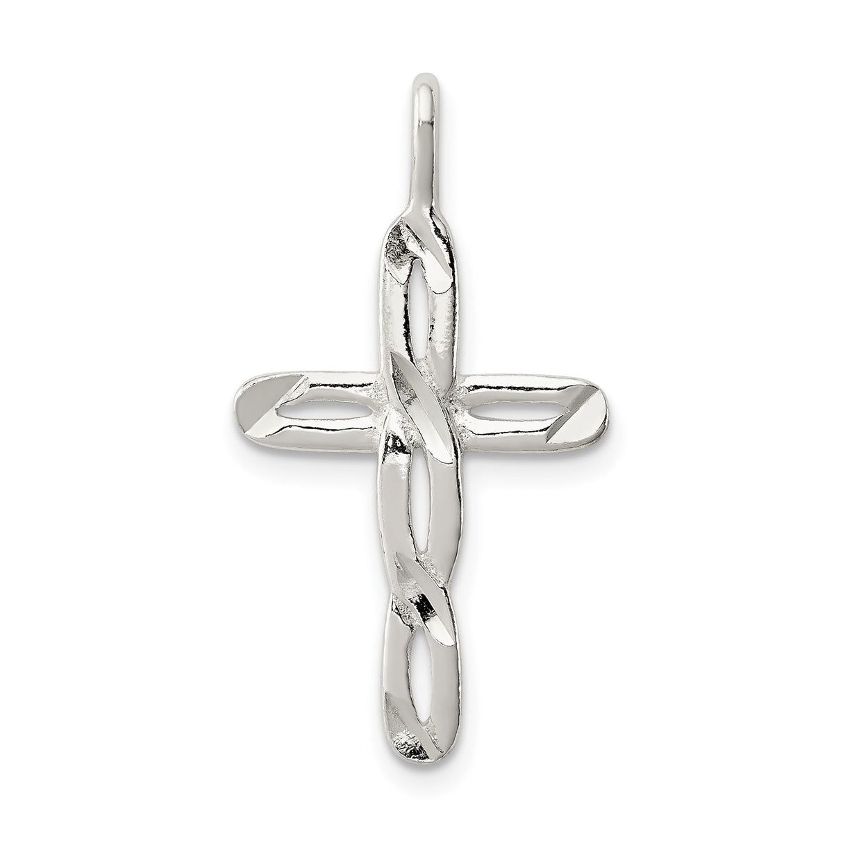 Sterling Silver Cross Pendant Featuring Twisted Design and Mirror Finish for Men and Women