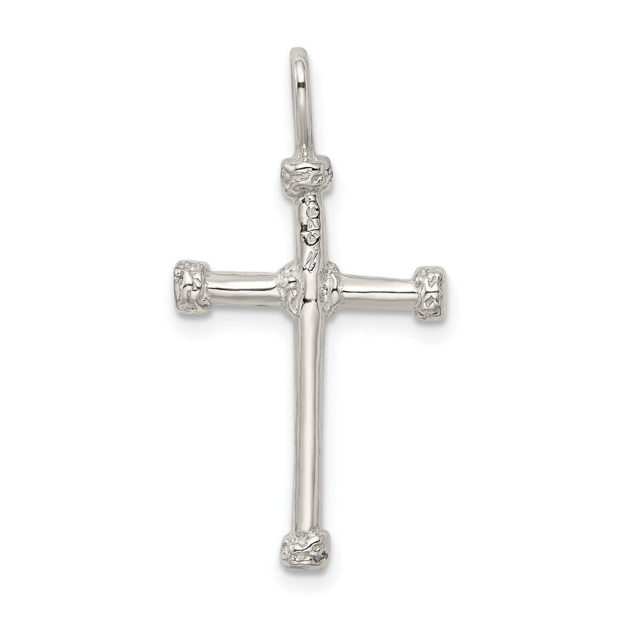Sterling Silver Cross Pendant with Nail Detail and Barbed Wire Design, Unisex Christian Jewelry