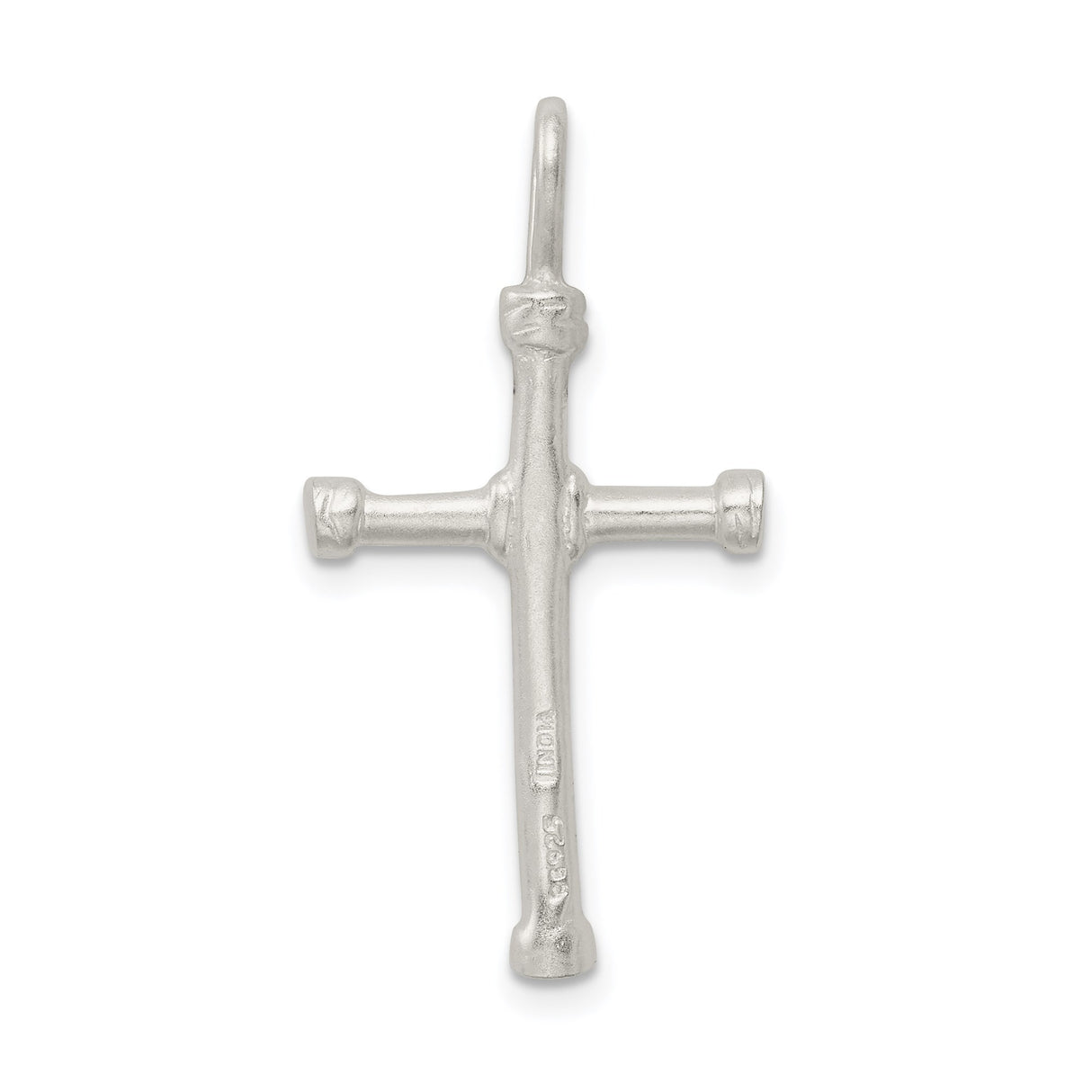 Sterling Silver Cross Pendant with Rope Style Design, Matte Finish, Bold Contour, Minimalist Religious Jewelry
