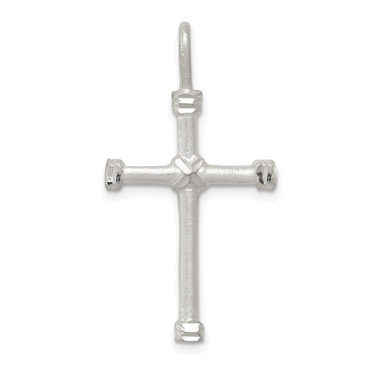 Sterling Silver Cross Pendant with Rope Style Design, Matte Finish, Bold Contour, Minimalist Religious Jewelry