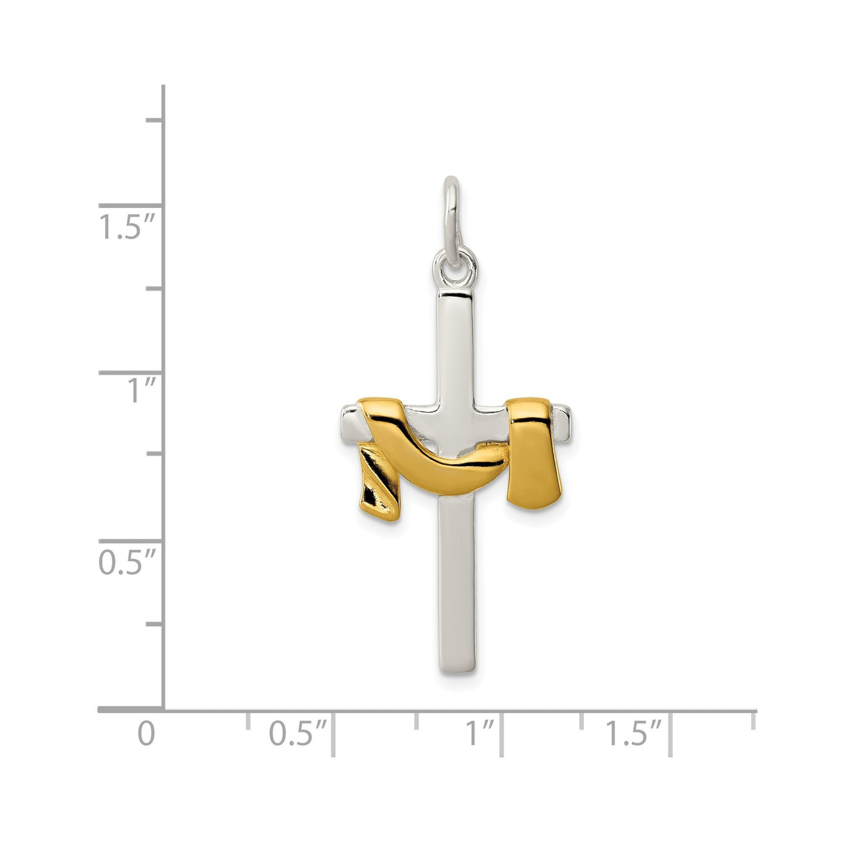 Sterling Silver Cross Pendant with Gold Vermeil, Polished Dual Tone Religious Charm