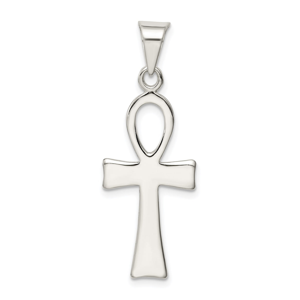 Sterling Silver Ankh Cross Pendant, Minimalist Design with Tapered Bail and Mirror Finish