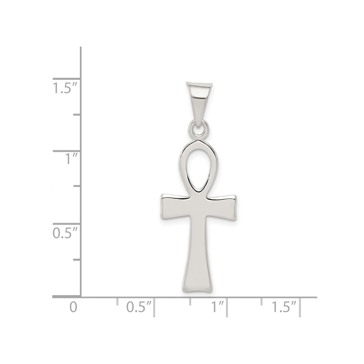 Sterling Silver Ankh Cross Pendant, Minimalist Design with Tapered Bail and Mirror Finish