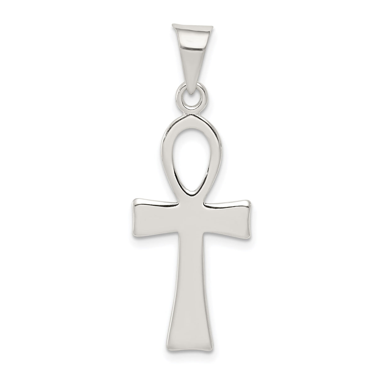 Sterling Silver Ankh Cross Pendant, Minimalist Design with Tapered Bail and Mirror Finish