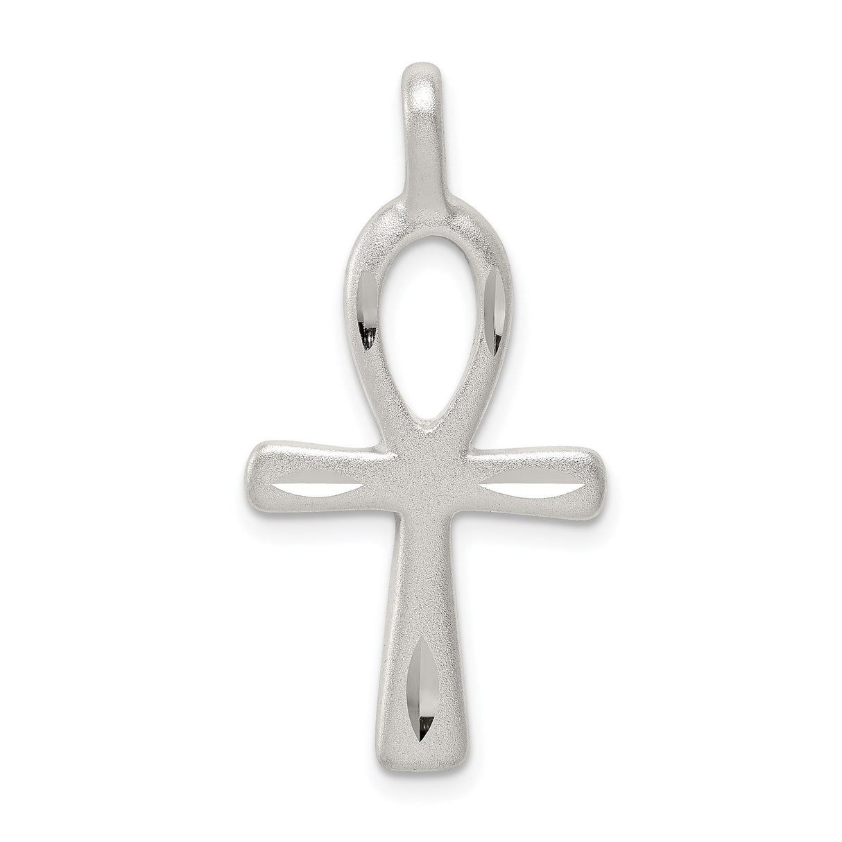 Sterling Silver Ankh Cross Pendant with Slide Charm Design, Matte Finish, Spiritual Jewelry for Men and Women