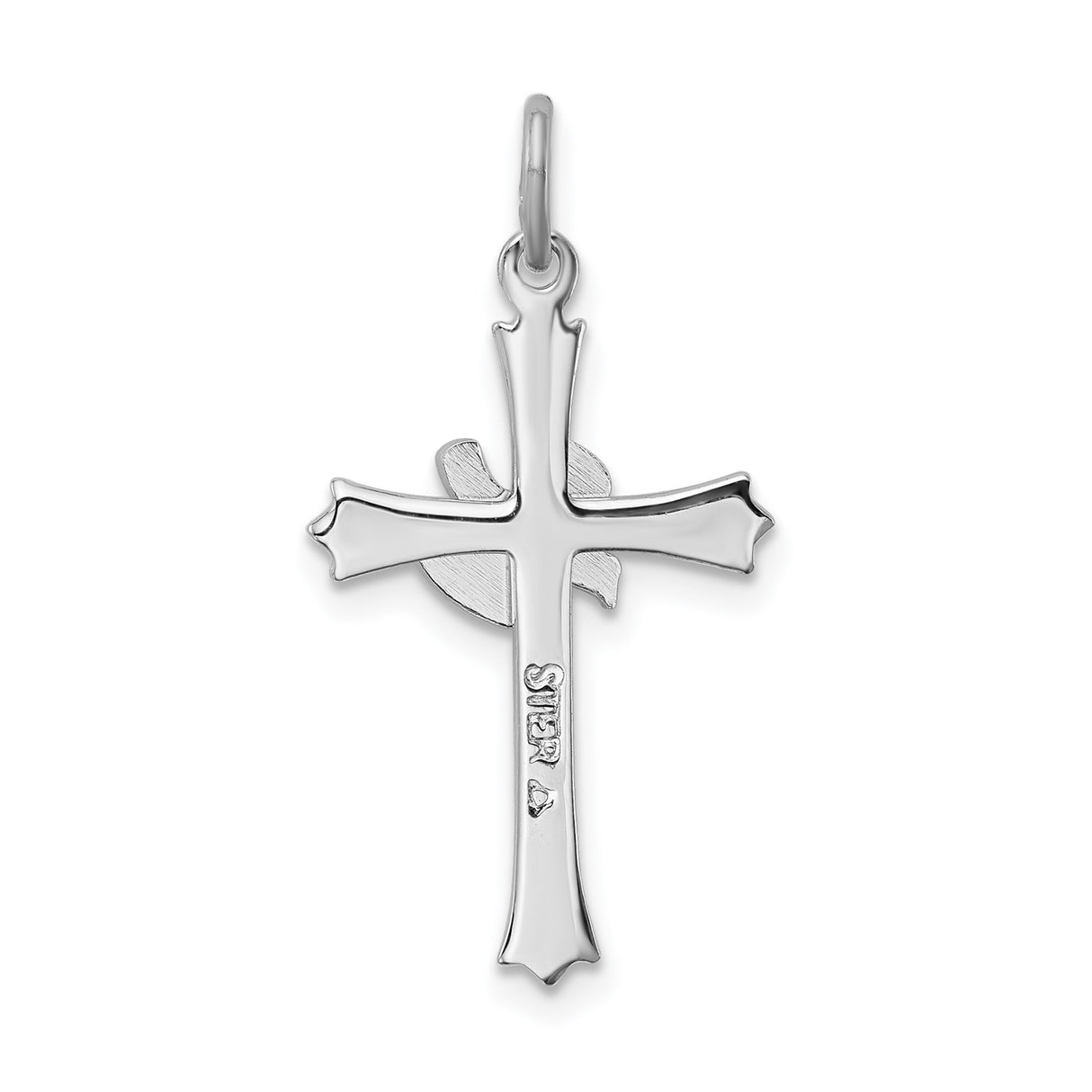 Sterling Silver Cross Pendant with Dove Symbol, Polished and Matte Finish, Religious Jewelry for Men and Women