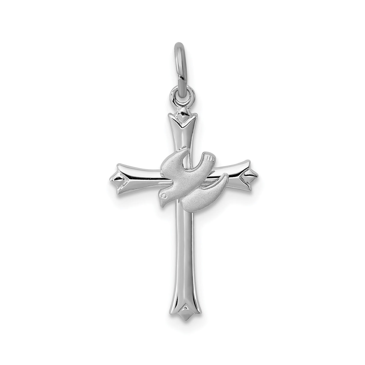 Sterling Silver Cross Pendant with Dove Symbol, Polished and Matte Finish, Religious Jewelry for Men and Women