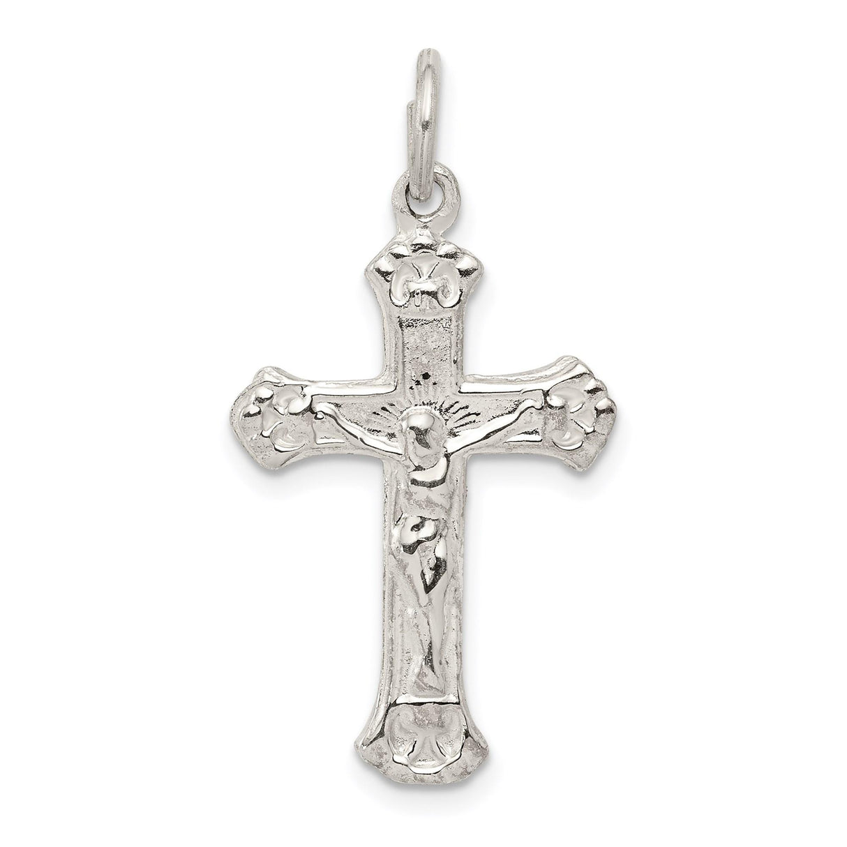 Sterling Silver Crucifix Cross Pendant with Flared Tips and Detailed Jesus Design