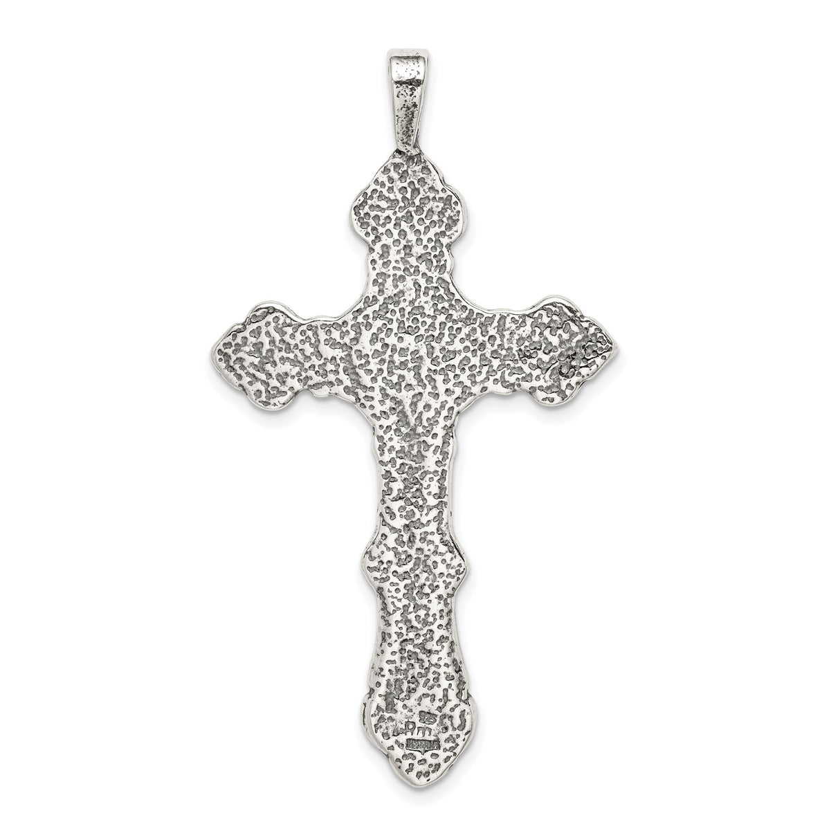 Sterling Silver Cross Pendant with Baroque Detailing, Starburst Accent, and Scrollwork Design