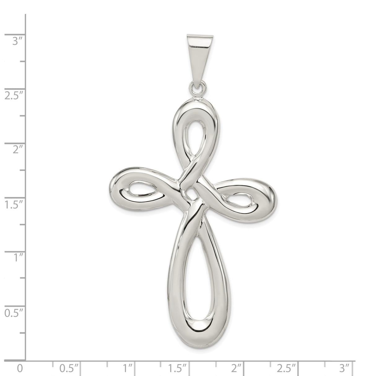 Sterling Silver Cross Pendant with Sleek Curved Design and Open Loop Detail