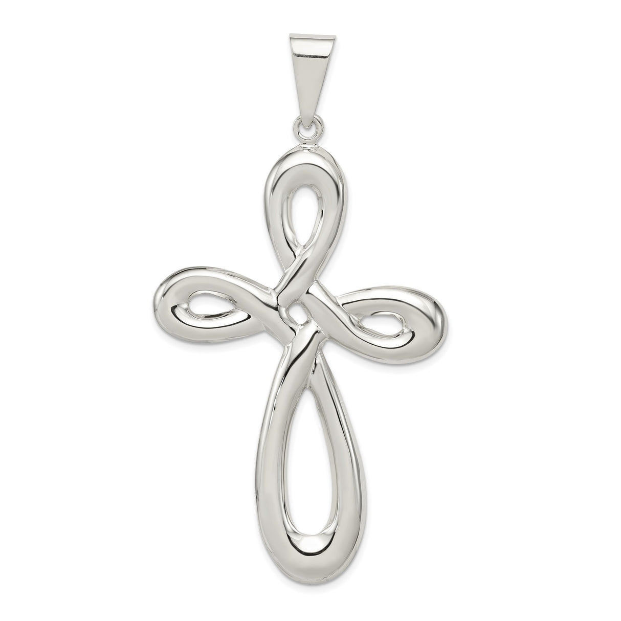 Sterling Silver Cross Pendant with Sleek Curved Design and Open Loop Detail