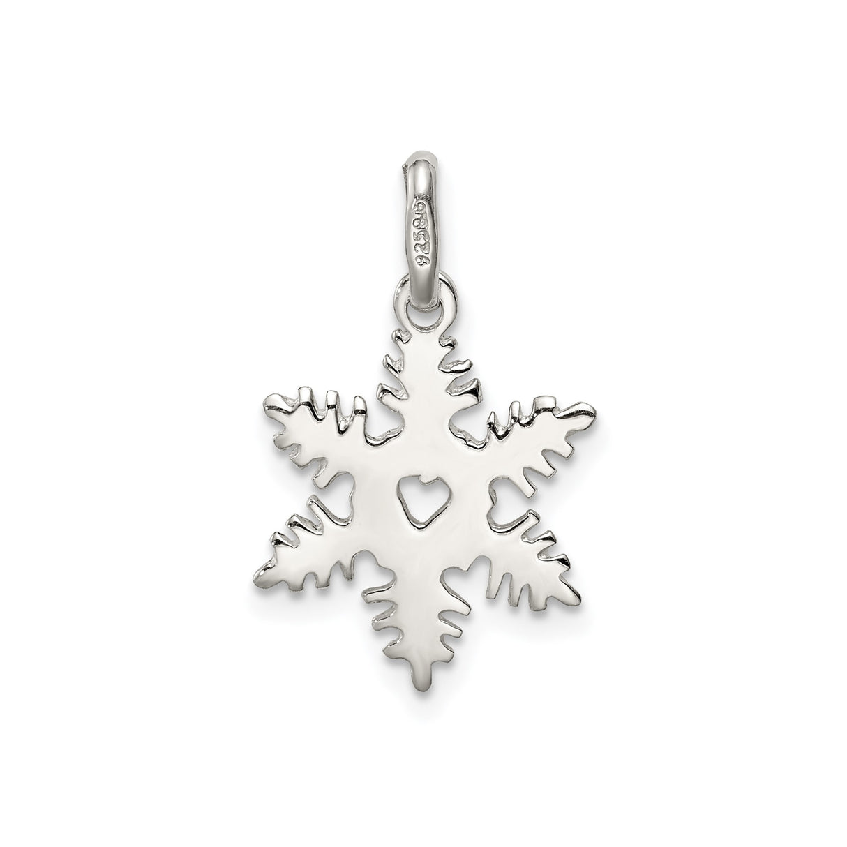 Sterling Silver Snowflake Pendant with Cutout Heart Design, Winter Holiday Theme for Women