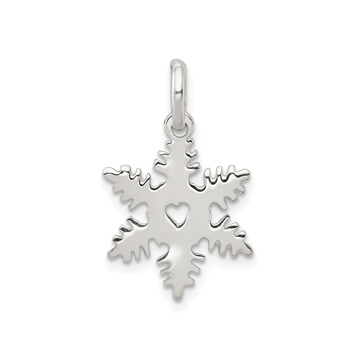 Sterling Silver Snowflake Pendant with Cutout Heart Design, Winter Holiday Theme for Women