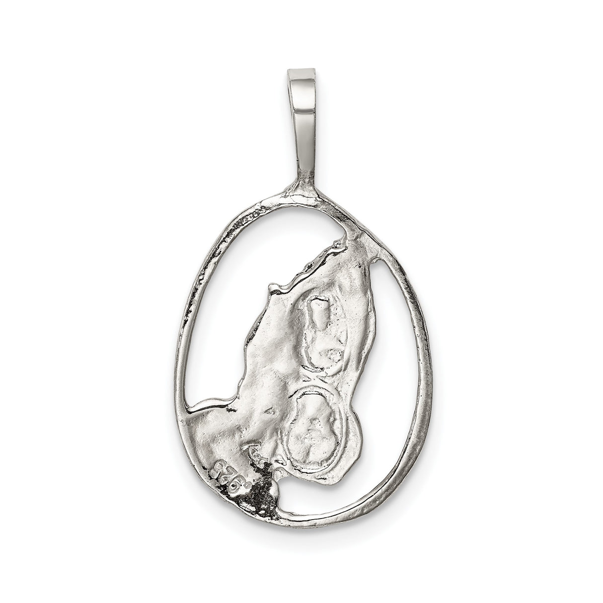 Sterling Silver Pendant with Praying Hands in Open Oval Frame, Christian Religious Jewelry