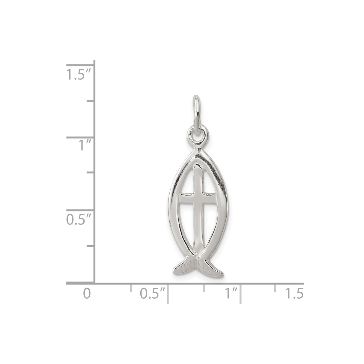 Sterling Silver Cross Pendant with Ichthus Fish Symbol, Religious Christian Jewelry for Men and Women