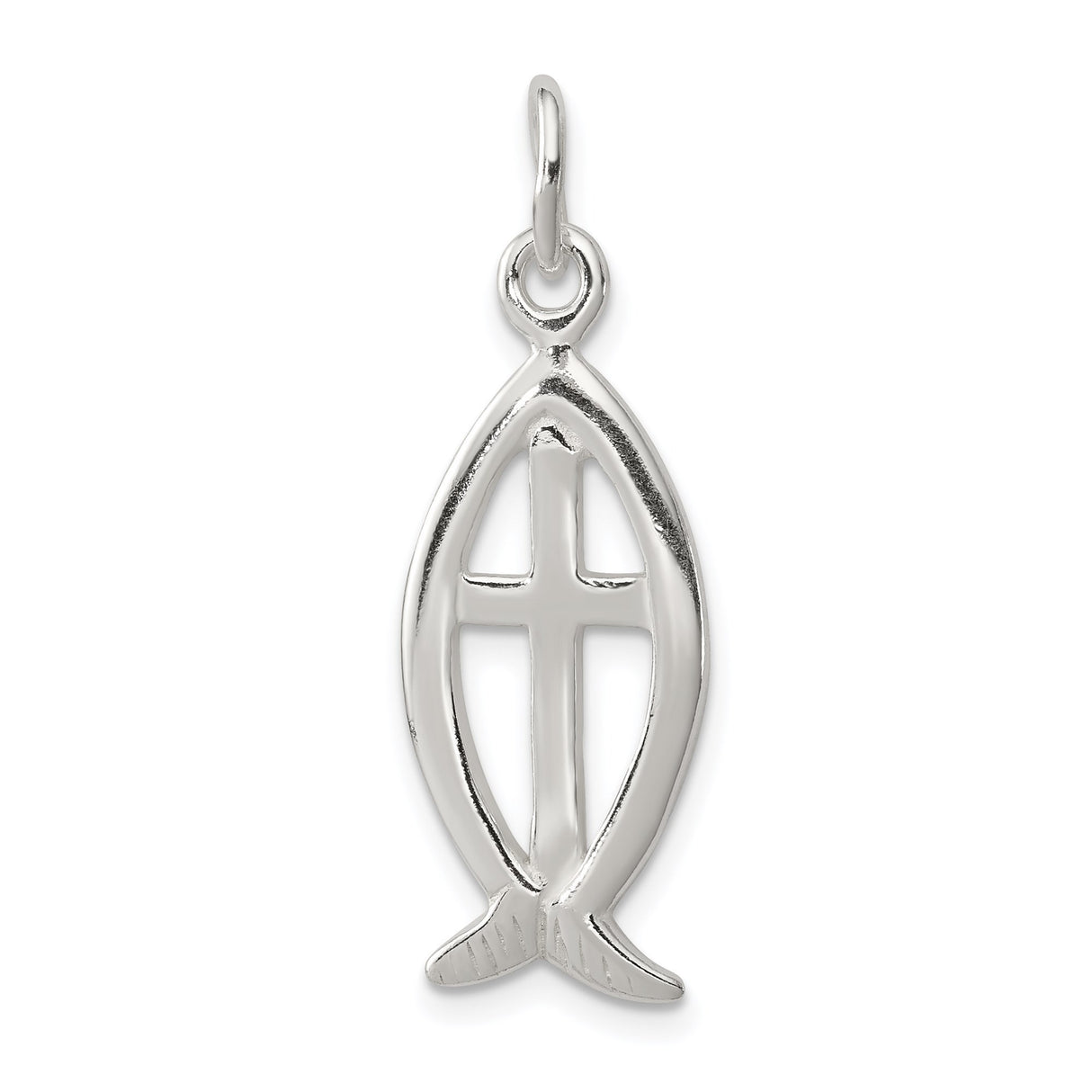 Sterling Silver Cross Pendant with Ichthus Fish Symbol, Religious Christian Jewelry for Men and Women
