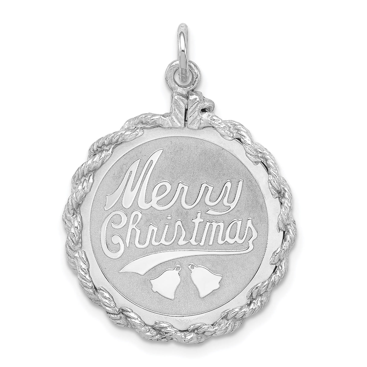 Sterling Silver Merry Christmas Pendant with Script and Holiday Bells Charm