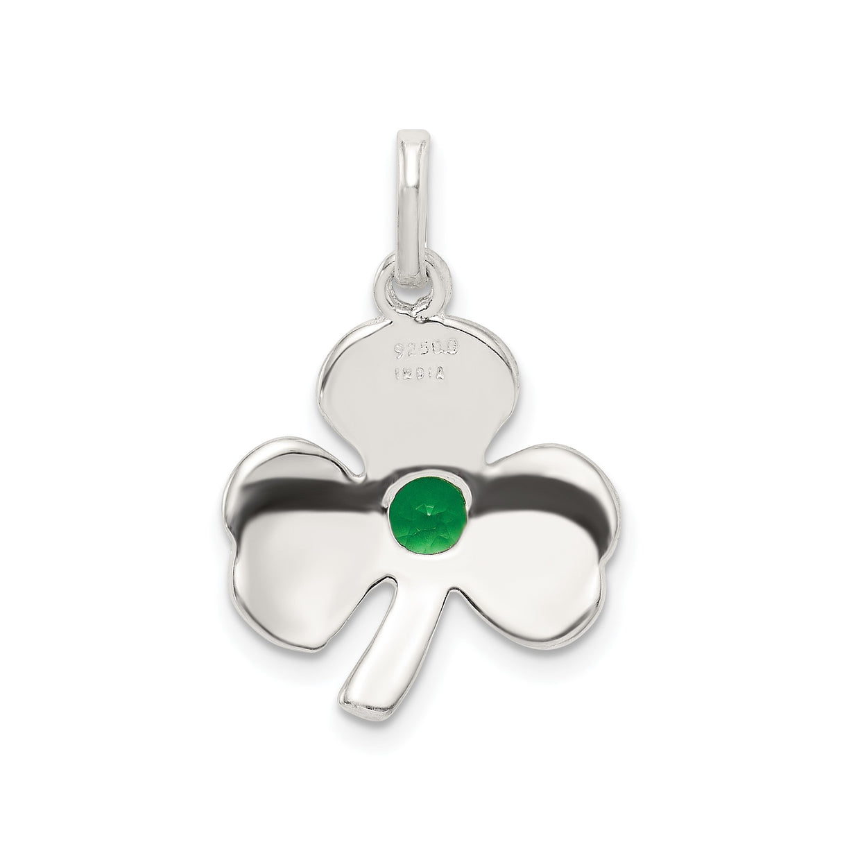 Sterling Silver Shamrock Pendant with Green Glass Gemstone, Celtic Irish Symbol for Luck and Heritage
