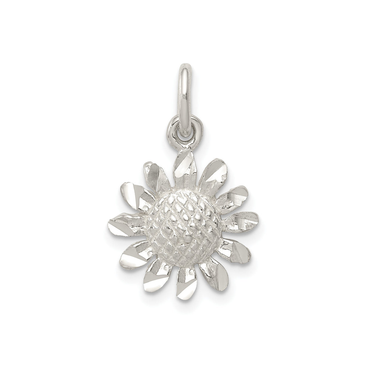 Sterling Silver Sunflower Pendant Charm, Textured Floral Design, Nature Jewelry for Women or Girls