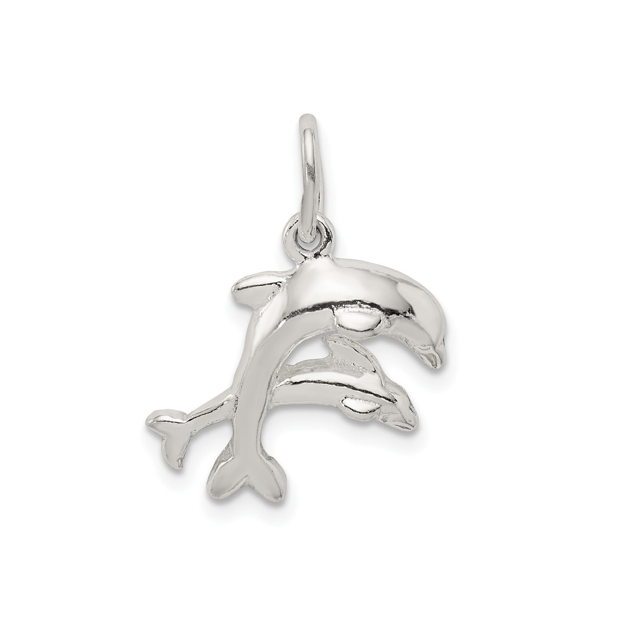 Sterling Silver Dolphin Pendant with Two Jumping Dolphins, Ocean Theme Charm Jewelry