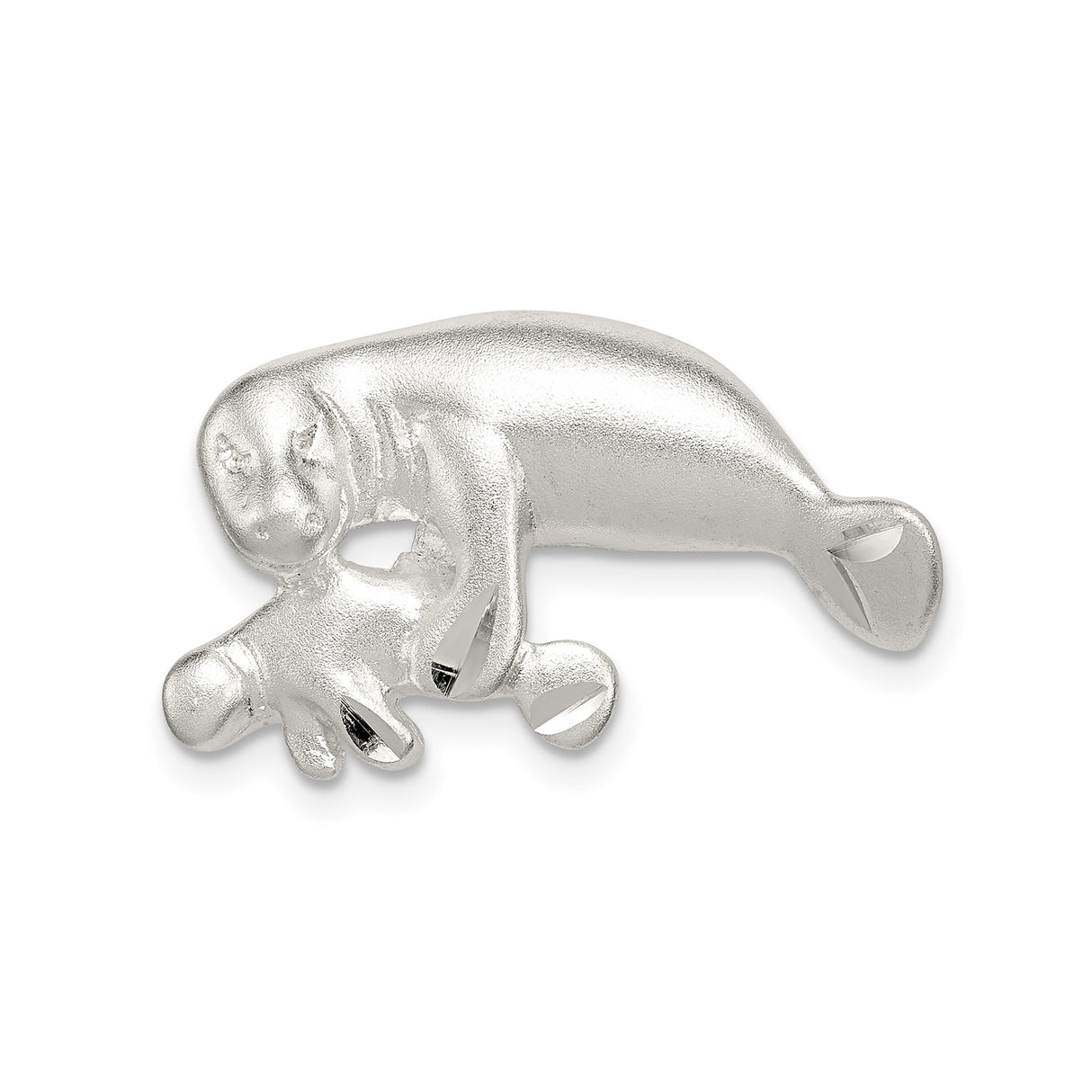 Sterling Silver Manatee and Calf Pendant, Ocean Life Jewelry, Marine Animal Theme