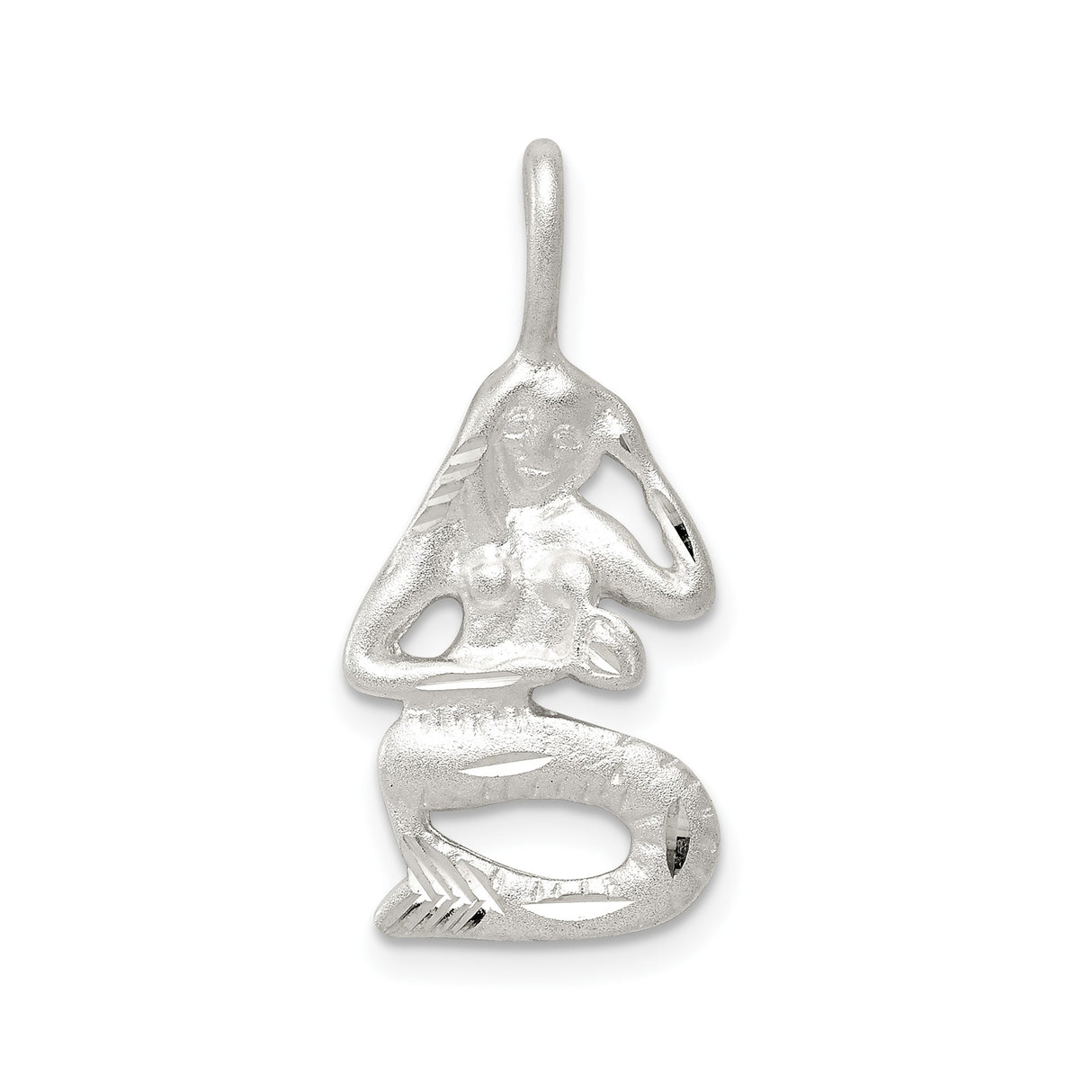 Sterling Silver Mermaid Pendant, Detailed Sitting Mermaid with Ocean Fantasy Theme
