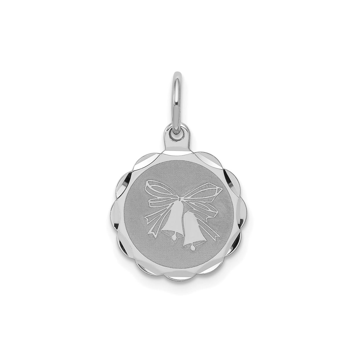 Sterling Silver Wedding Pendant with Bells, Ribbon, and Scalloped Edge Theme for Women