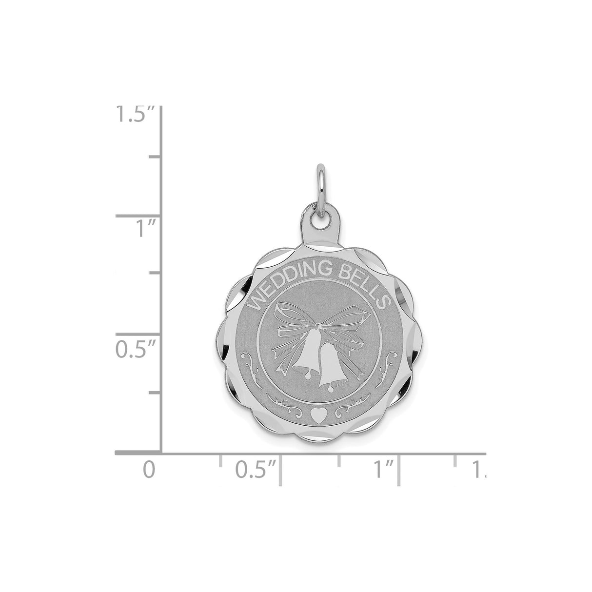Sterling Silver Wedding Bells Pendant with Ribbon and Scalloped Edge, Romantic Bridal Jewelry