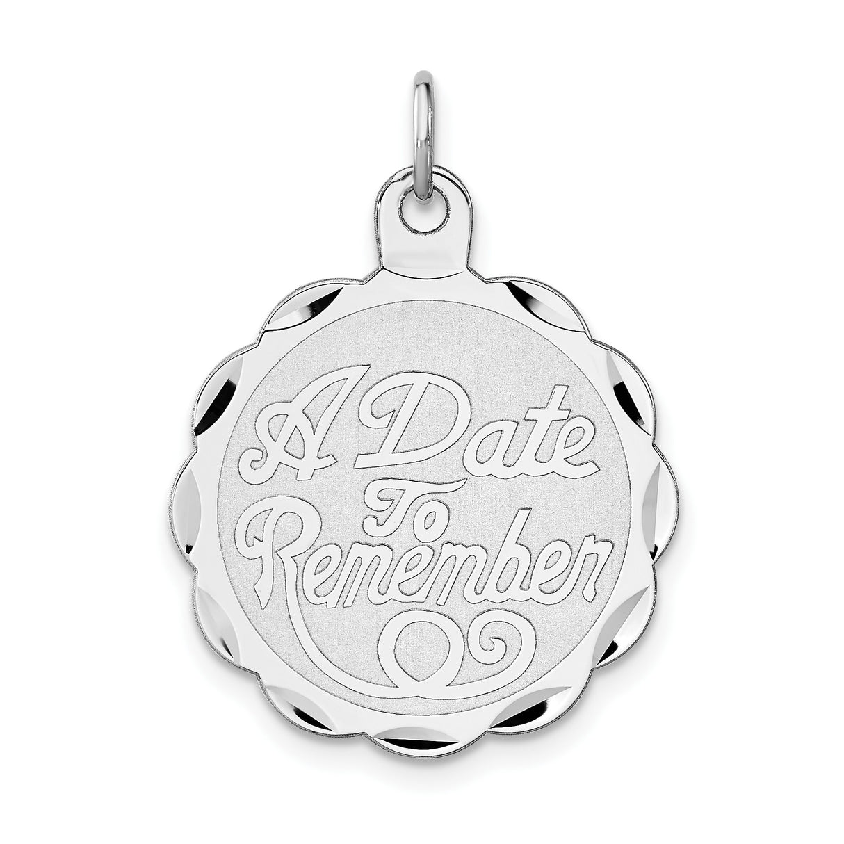 Sterling Silver Pendant with Scalloped Edge, Romantic Custom Disc for Special Date or Milestone