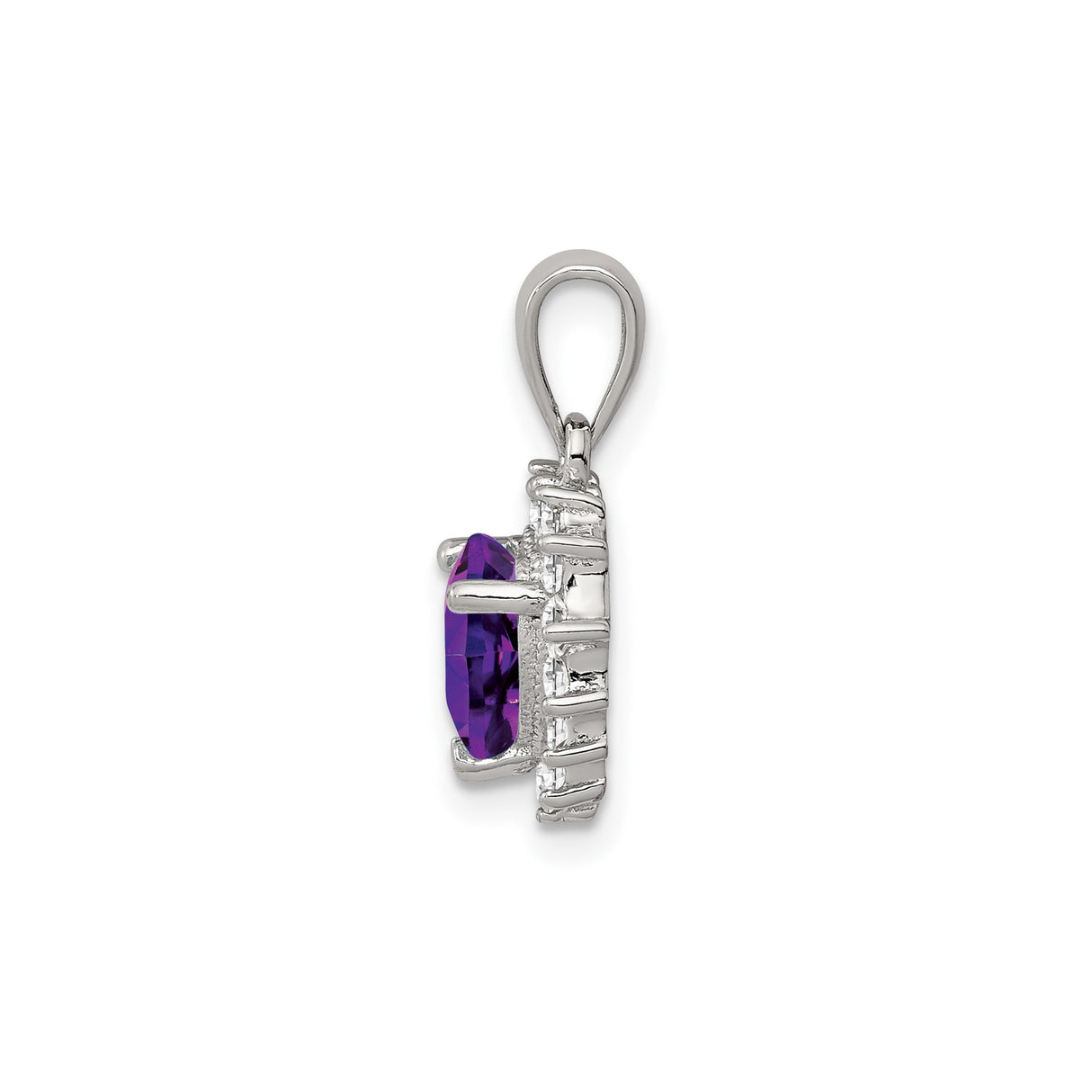 Sterling Silver Heart Pendant with Amethyst and Cubic Zirconia Halo for Women