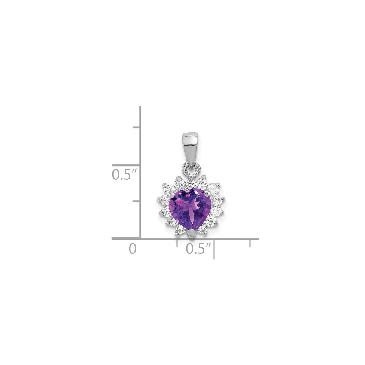 Sterling Silver Heart Pendant with Amethyst and Cubic Zirconia Halo for Women