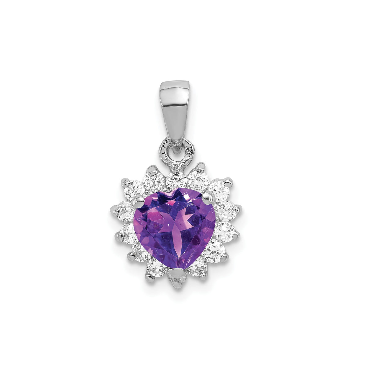 Sterling Silver Heart Pendant with Amethyst and Cubic Zirconia Halo for Women