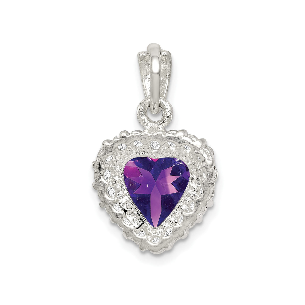 Sterling Silver Heart Pendant with Amethyst and Cubic Zirconia Halo