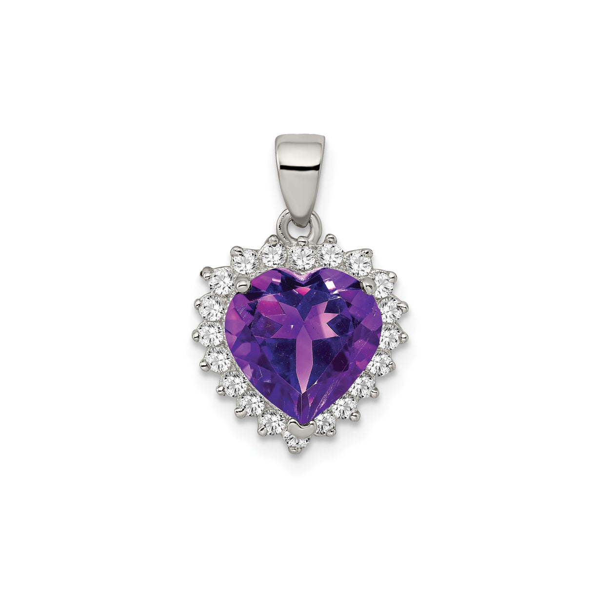 Sterling Silver Heart Pendant with Amethyst and Cubic Zirconia Halo
