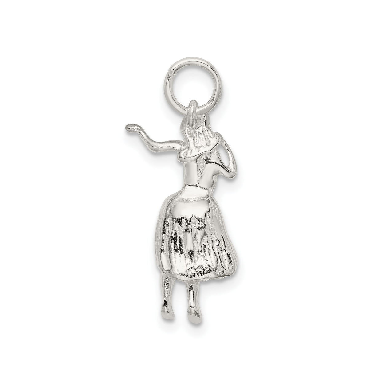 Sterling Silver Hula Dancer Pendant, Island Skirt Charm, Hawaiian Beach Vacation Style