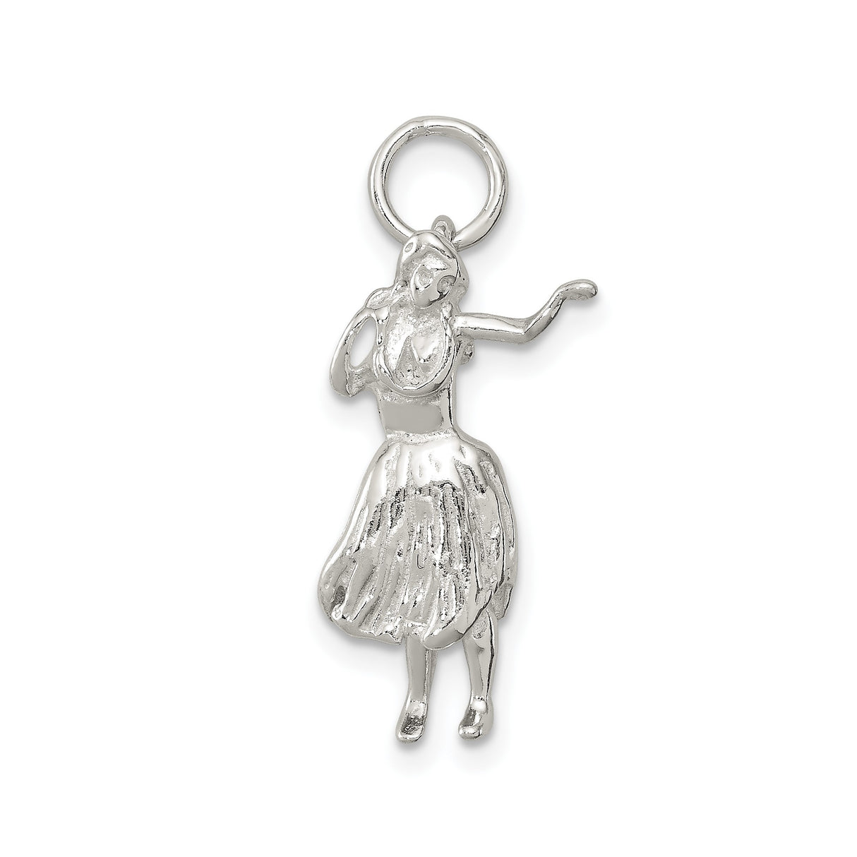 Sterling Silver Hula Dancer Pendant, Island Skirt Charm, Hawaiian Beach Vacation Style