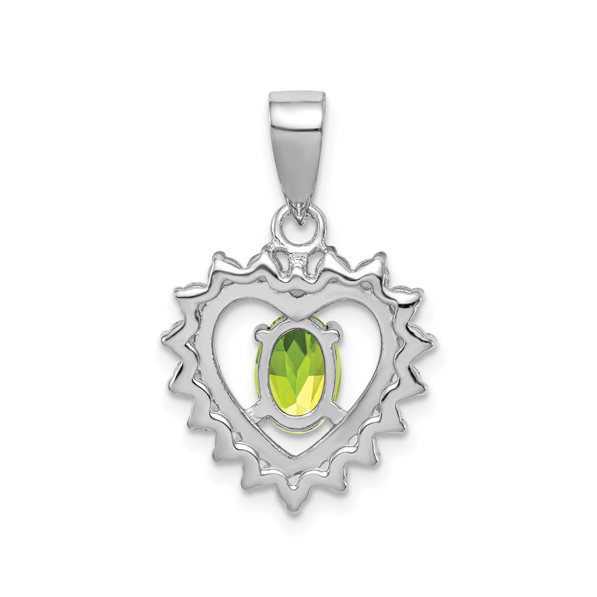 Sterling Silver Heart Pendant with Peridot and Cubic Zirconia Accents, Romantic August Birthstone Jewelry